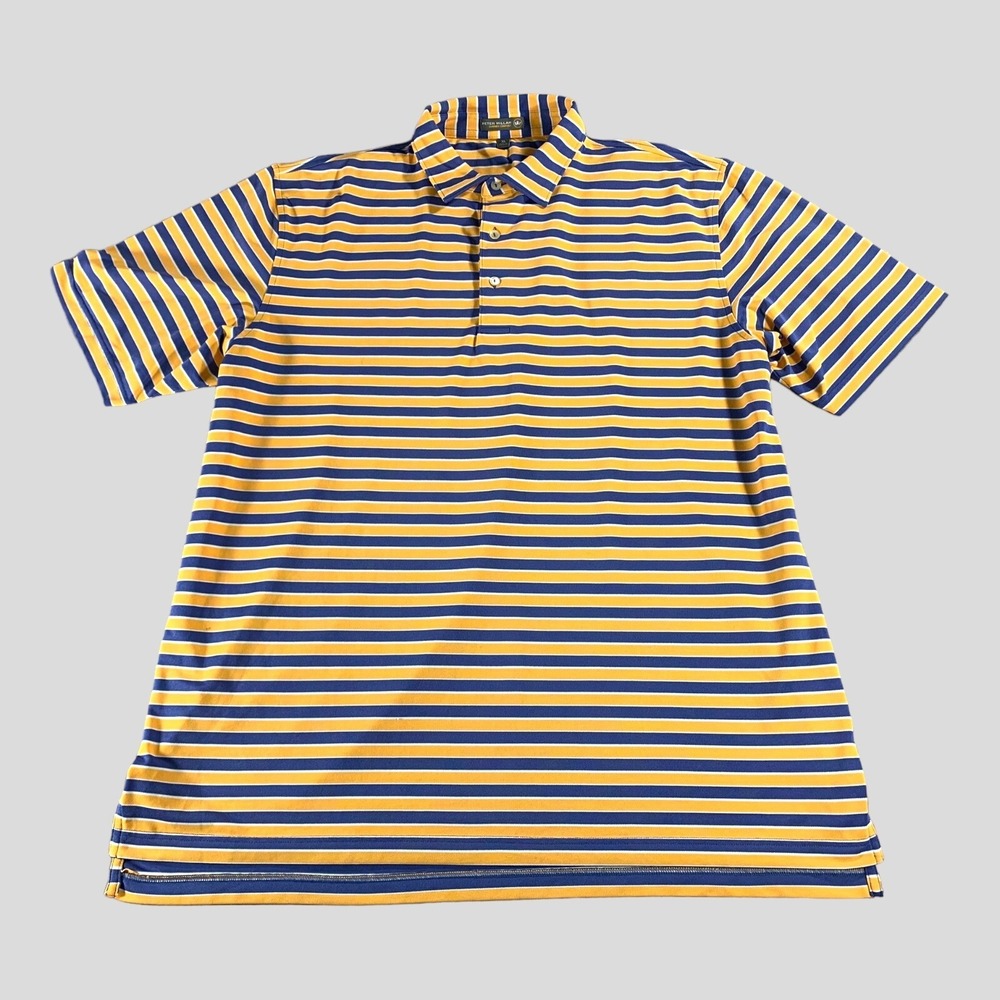 Peter Millar Summer Comfort Polo Mens XL Orange Blue Striped Performance Wicking
